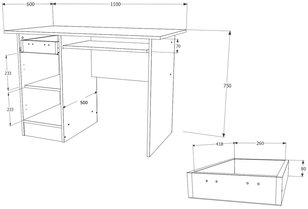 Birou Togo, 1 Sertar, O Usa, Stejar Sonoma, 110 x 60 x 75 cm