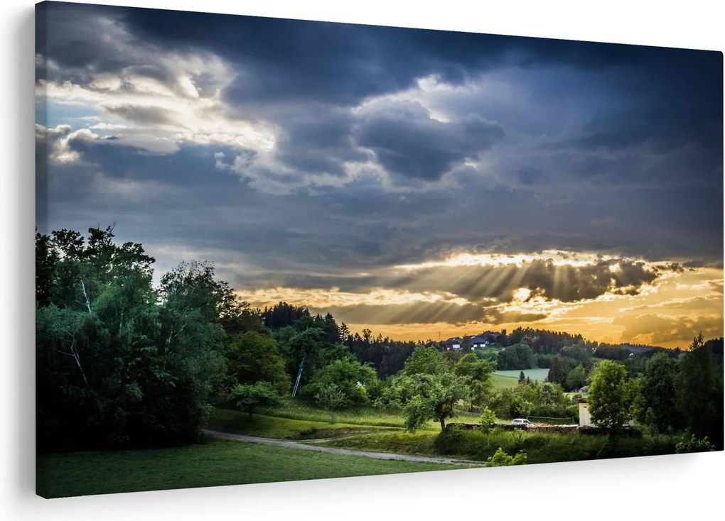 Tablou cu peisaj și raze de soare (90x60 cm)