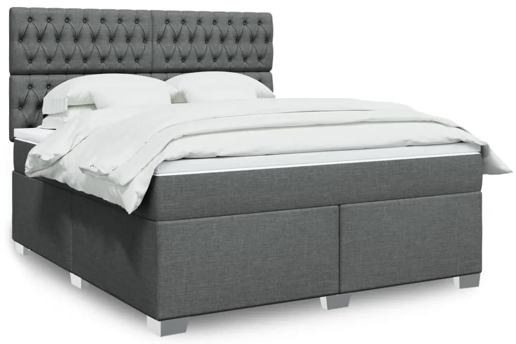 vidaXL Pat box spring cu saltea, gri închis, 180x200 cm, textil