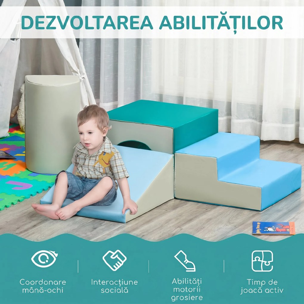 HOMCOM Set de 4 Blocuri Moi de Construcție pentru Copii, Joc Modulabil pentru Copii 1-3 Ani, 150x50x39 cm, Multicolor | Aosom Romania
