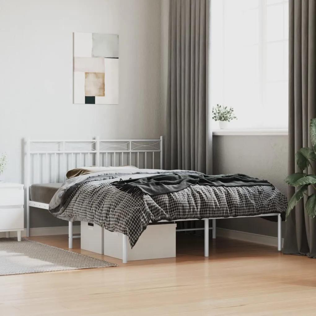 373740 vidaXL Cadru de pat metalic cu tăblie, alb, 140x190 cm