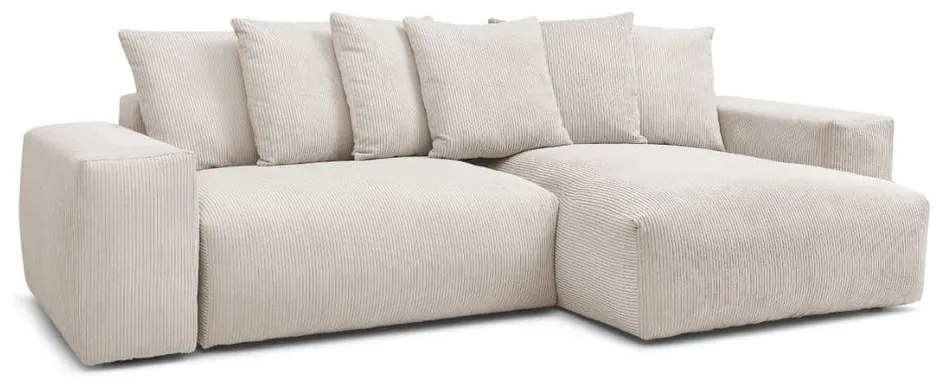 Colțar crem extensibil/cu spațiu de depozitare cu tapițerie din catifea reiată Voltaire – Bobochic Paris