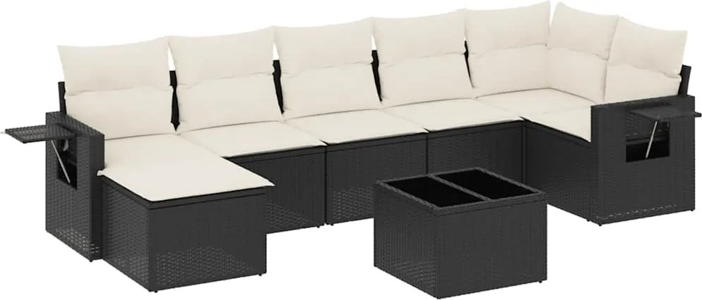 vidaXL Set mobilier de grădină cu perne, 8 piese, negru, poliratan