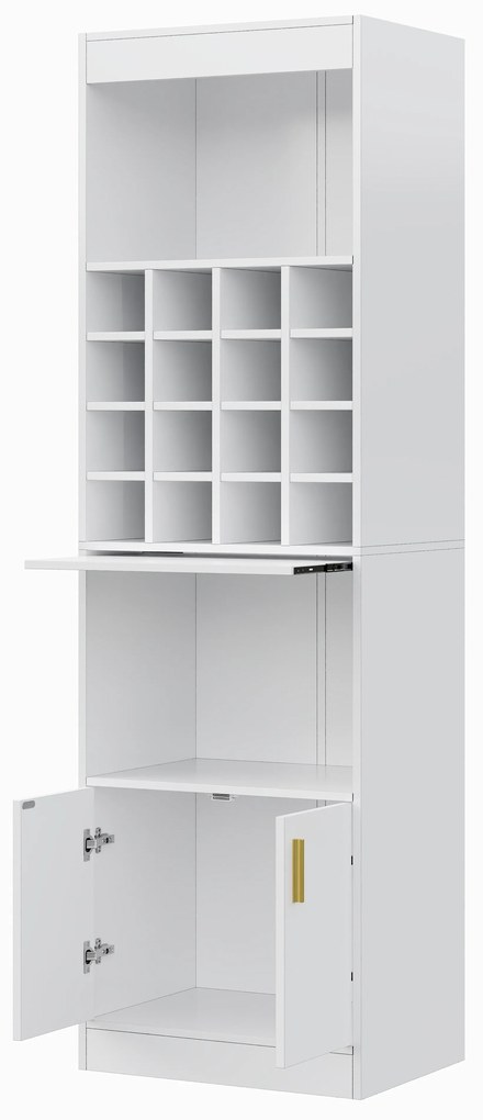 Mobilier pentru vin cu 16 Compartimente pentru Sticle, Multifuncțional ca Highboard pentru Sala de Mese sau Bibliotecă pentru Living, 50x40x180 cm, Alb