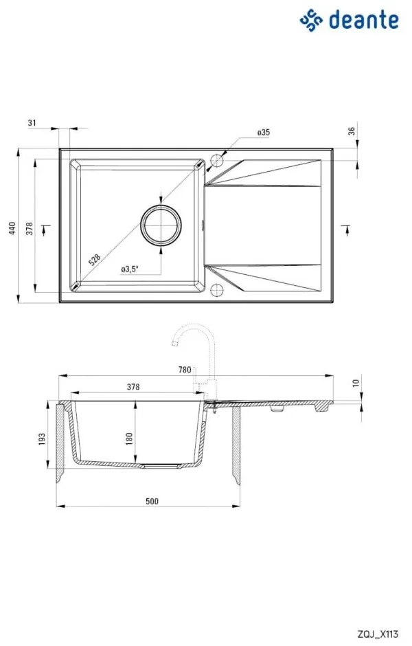 Chiuveta bucatarie compozit cu picurator alb mat 78 cm Deante Evora 780x440 mm, Alb mat