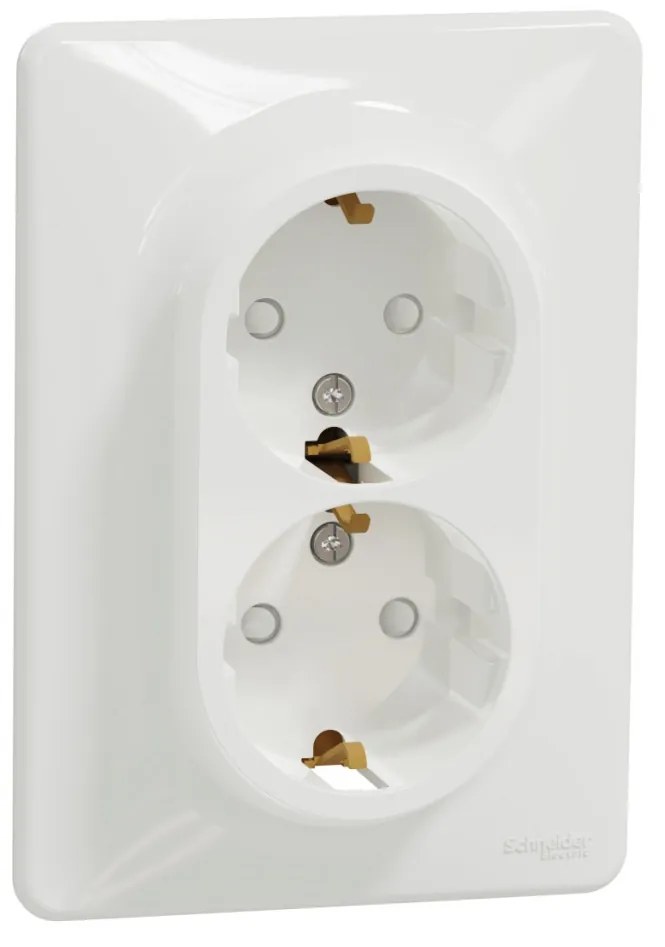 Priza dubla cu impamantare, 16A, IP20, Alb Schneider Sedna Design