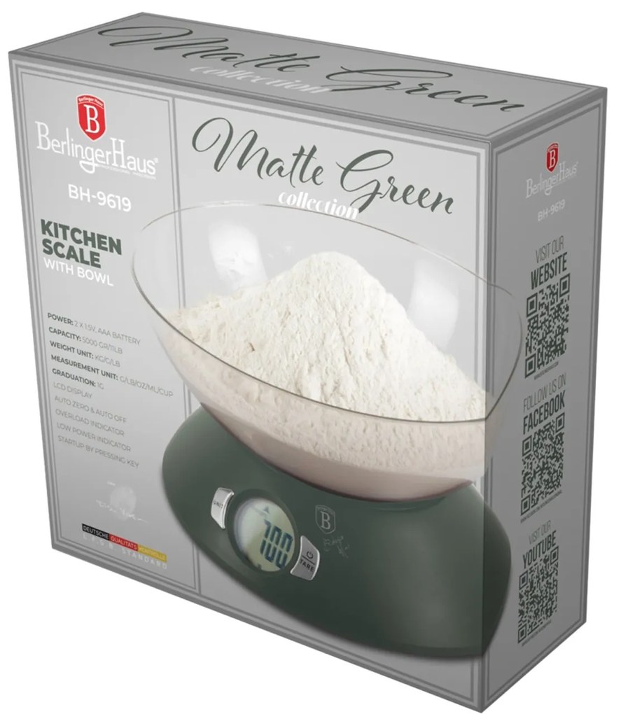 Cantar de bucatarie cu bol 5 kg Green Matt Berlinger Haus BH 9619