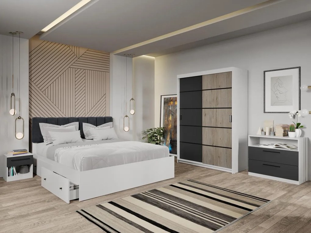 Set mobila dormitor Zeno Alb/Antracit/San Remo C09