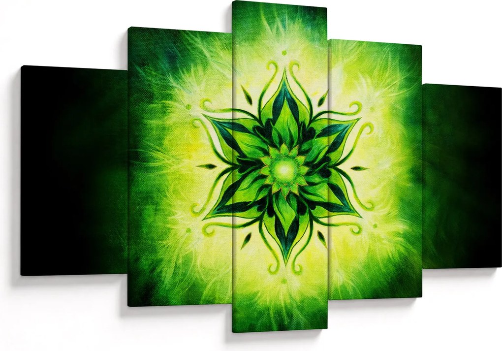 Tablou - Mandala de flori, fundal verde (150x105 cm)