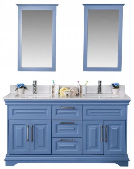 Set Mobilier Baie Huron 60, Include Dulap Baza cu Lavoar Dublu și 2 Oglinzi, 150 cm, Albastru