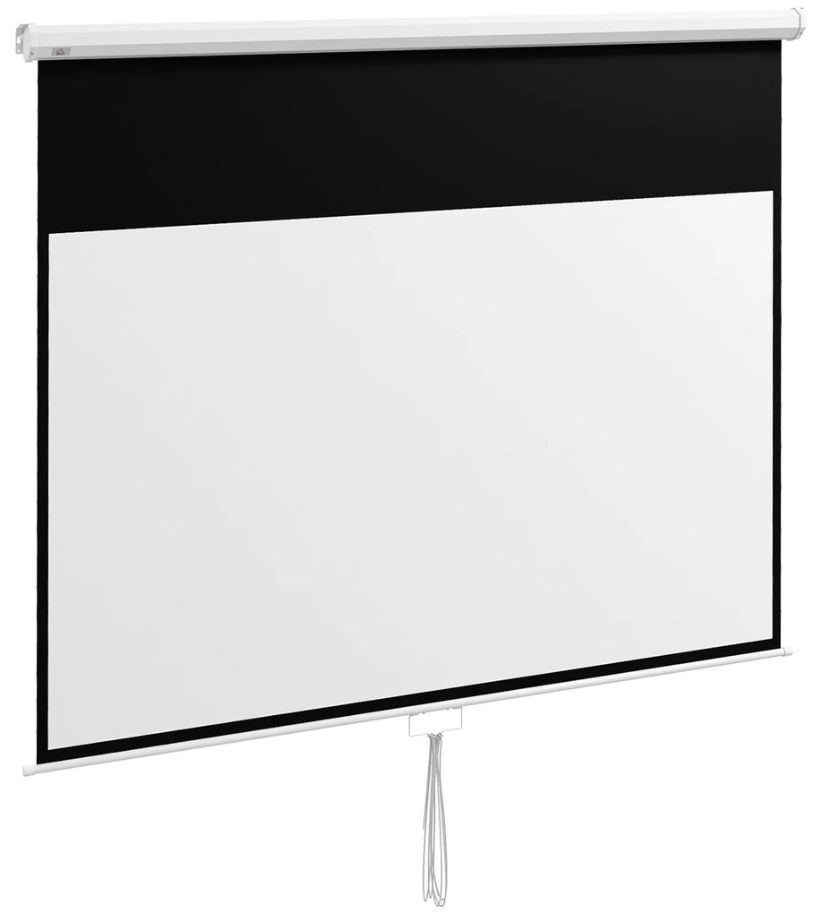 HOMCOM Ecran Proiector 100", 16:9, Montaj Perete/Tavan, Material Mat Premium, Blocare Automată, 221x124 cm, Alb | Aosom Romania