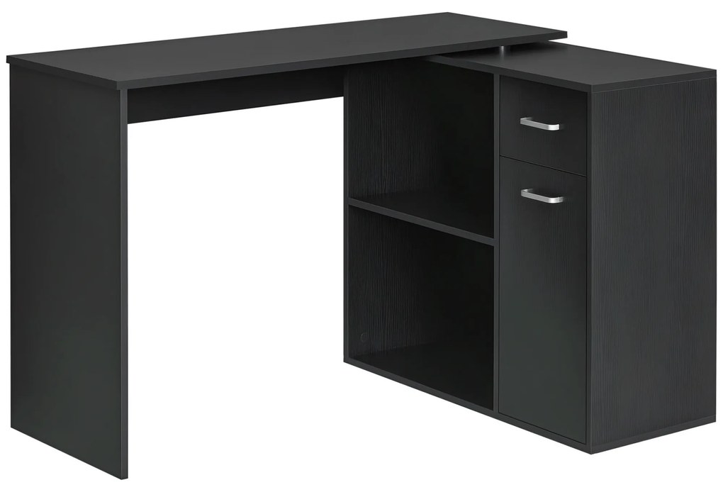 HOMCOM Birou de Colț pentru Studiu cu 2 Sertare și 2 Rafturi, Birou Modern din Lemn, 117x82x74 cm, Negru | Aosom Romania