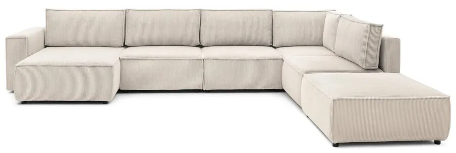 Colțar crem cu tapițerie din catifea reiată (cu colț pe partea dreaptă/în formă de "U") Nihad modular – Bobochic Paris