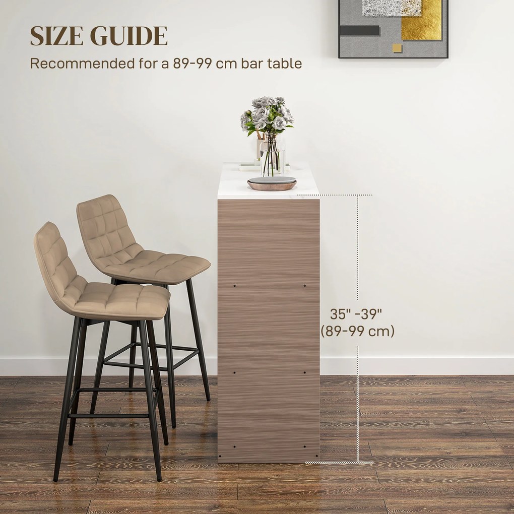 HOMCOM Scaune de bar nordic 84 cm maro din catifea si metal | Aosom Romania