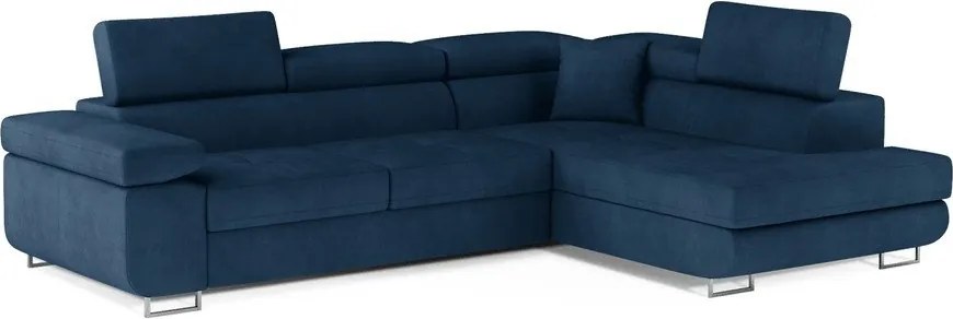 Colțar albastru extensibil/cu spațiu de depozitare cu tapițerie din catifea (cu colț pe partea dreaptă/în formă de ”L”) Anton – ELTAP