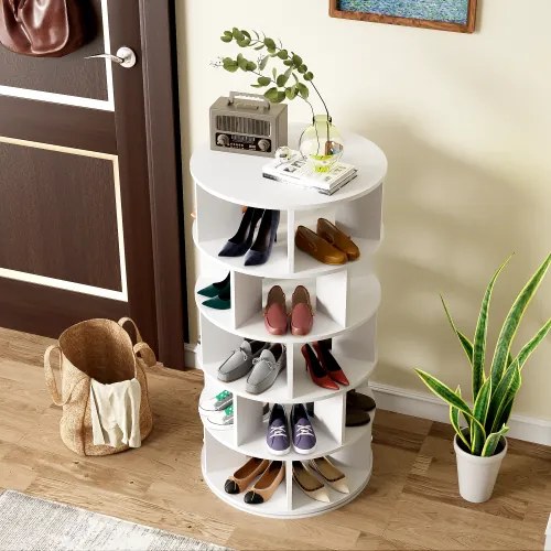 Pantofar cilindric, rotativ, 5 niveluri, 115×60×60 cm, Alb