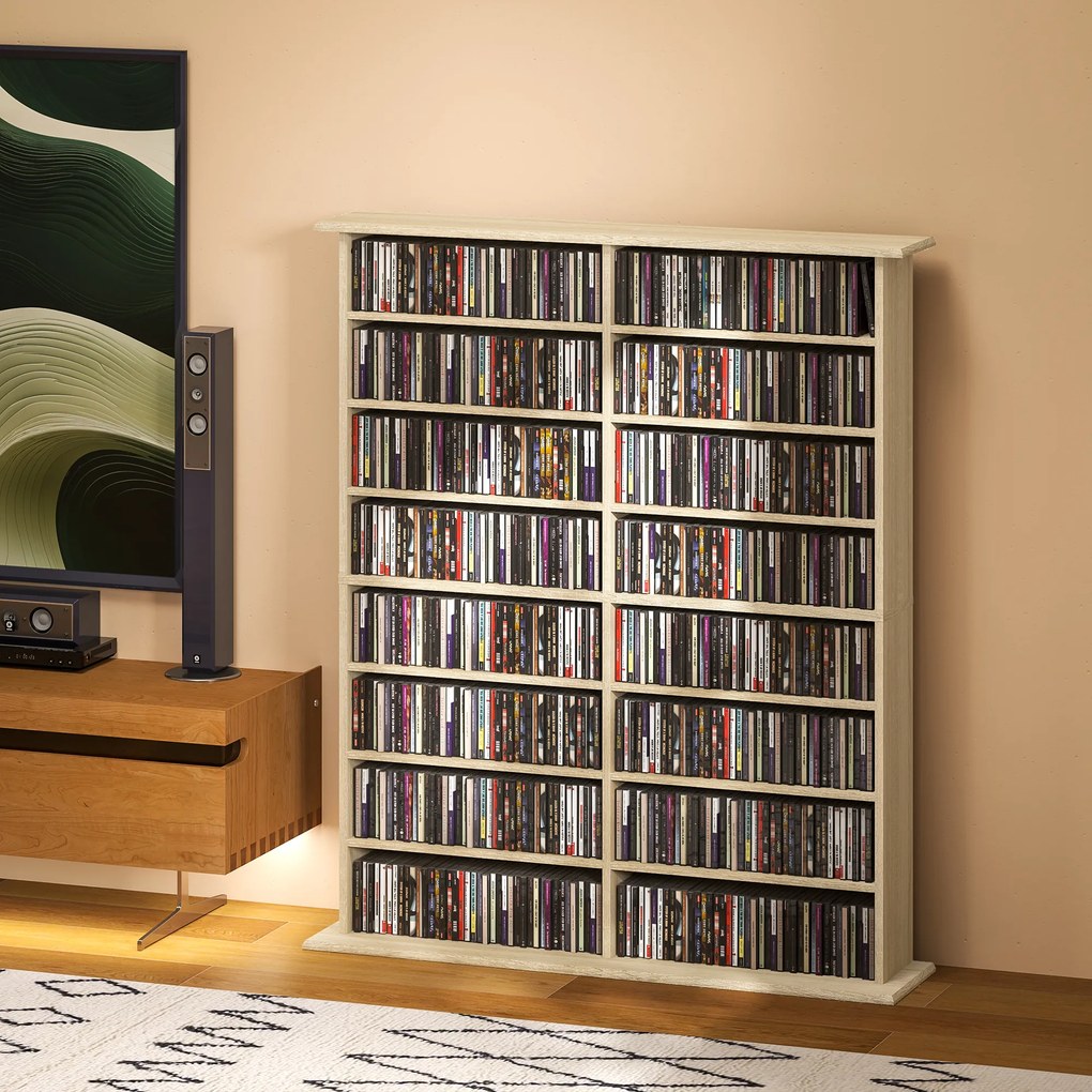 HOMCOM Dulap Bibliotecă pentru CD-uri cu 16 Rafturi, Design Modern, din Lemn, 106,5x24x126,3 cm, Natur | Aosom Romania