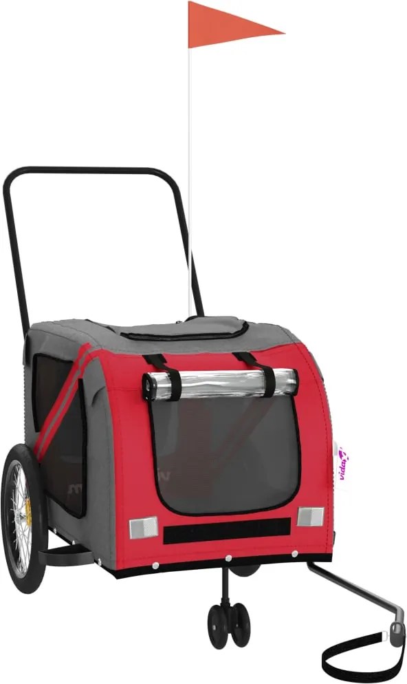 vidaXL Remorcă bicicletă animale companie, roșu/gri textil oxford/fier