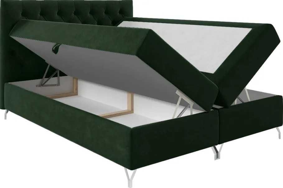 Pat cu boxspring, 140x200, ţesătură verde Velvet, GULIETTE + cadou