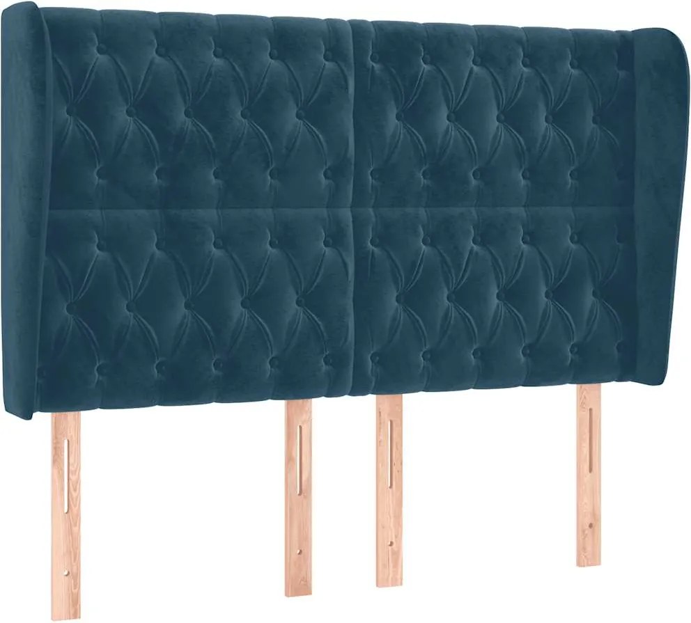 vidaXL Tăblie pat cu urechi albastru închis 163x23x118/128 cm catifea