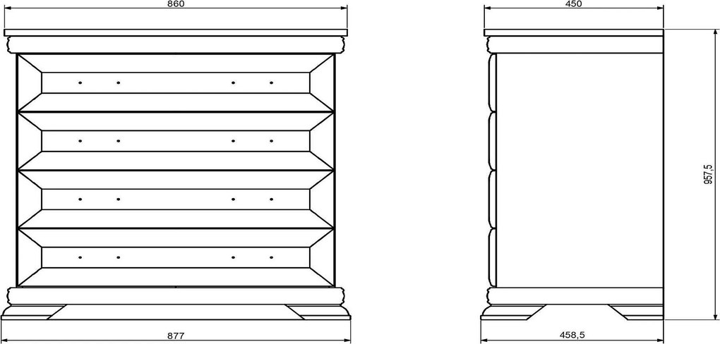 Comodă ~Dubai~ cu aspect de lemn, in stil modern, culoare alb de pin, mânere metalice, 88 cm lățime