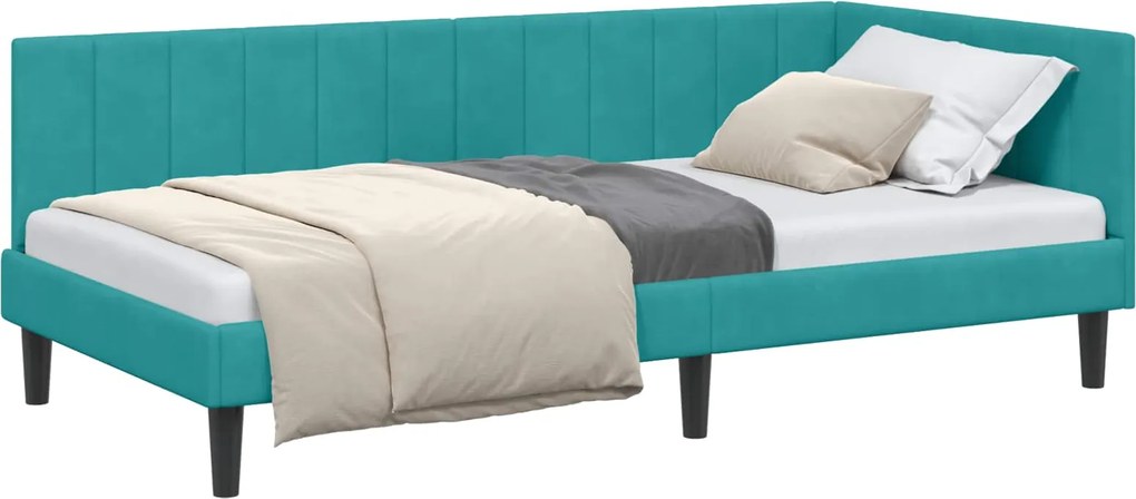 vidaXL Cadru de pat colțar cu headboard Turcoaz 90 cm x 200 cm Catifea