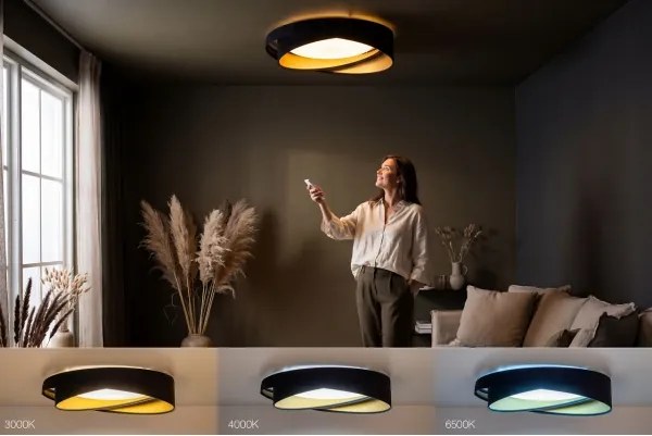 Plafonieră LED dimabilă SM GALAXY M, 24W, 230V, Ø 55 cm, negru/auriu + telecomandă inclusă