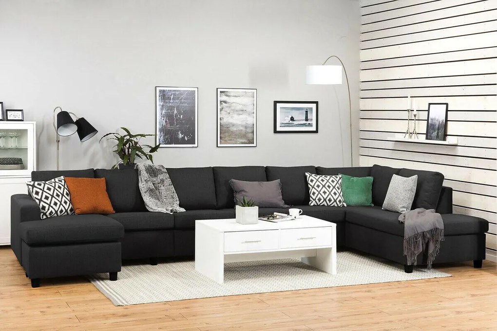 Colțar Scandinavian Choice C178Antracit, Negru, 407x199x79cm, Picioare: Plastic