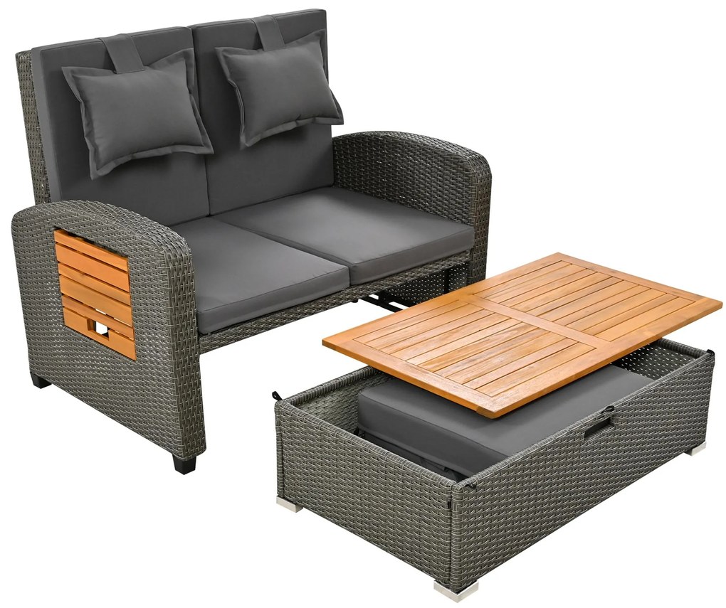 Set de fotolii lounge pentru grădină pentru 2 persoane, Gri | Aosom Romania