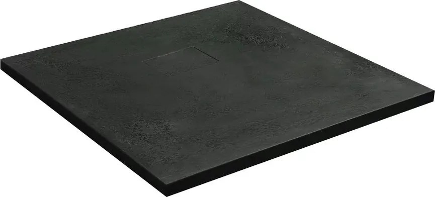 Cadita compozit pentru dus Inter Ceramic patrata 90x90 cm finisaj piatra-negru mat