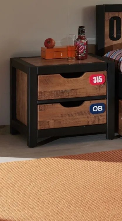 Set Mobilier Cameră Copii ALEX, 3 Piese, Pat 90x200 cm, Pin Masiv și Metal Negru – Vipack