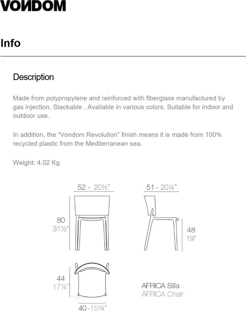 Set de 4 Scaune moderne de exterior / interior design premium AFRICA 65036 Vondom