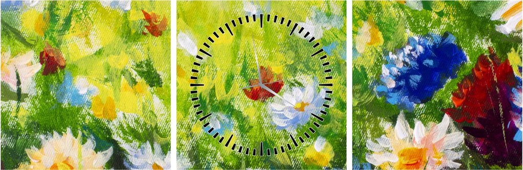 Tablou - Pictură în ulei, pajiște înflorită (cu ceas) (90x30 cm)