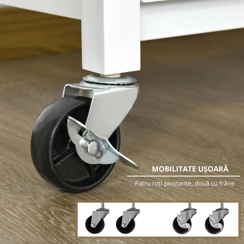HOMCOM Cărucior Bucătărie cu Sertar, Dulapior și Raft, 4 Roți pentru Mobilitate Ușoară, Design Eficient Spațiu | Aosom Romania