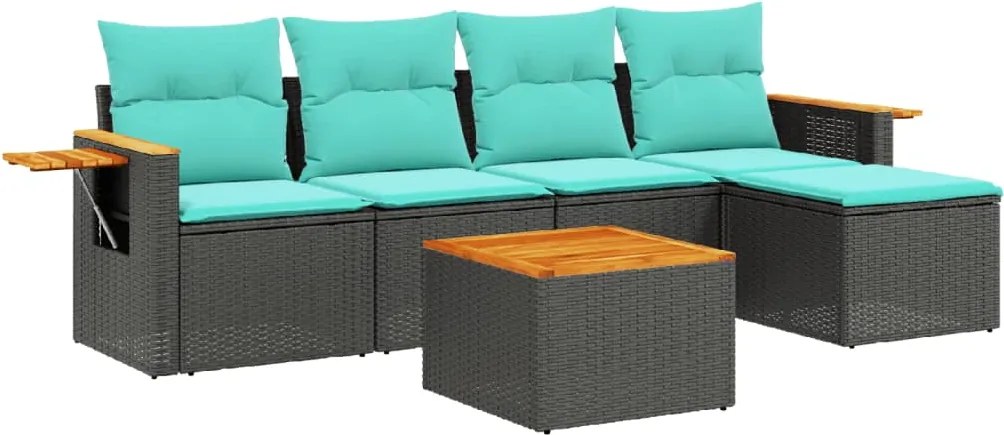 vidaXL Set canapele de grădină cu perne, 6 piese, negru, poliratan