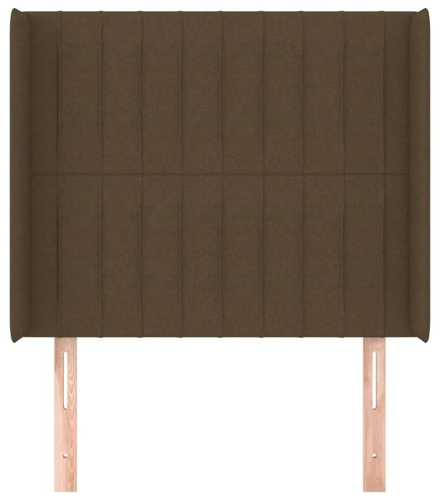 Tablie de pat cu aripioare maro inchis 103x16x118 128 cm textil 1, Maro inchis, 103 x 16 x 118 128 cm
