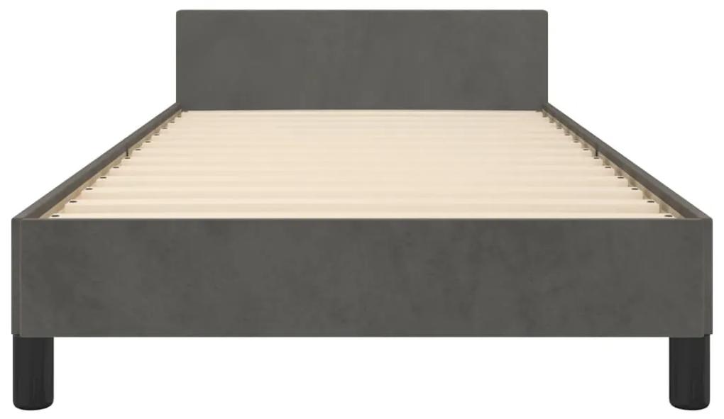 Cadru de pat cu tablie, gri inchis, 100x200 cm, catifea Morke gra, 100 x 200 cm, Culoare unica si cuie de tapiterie