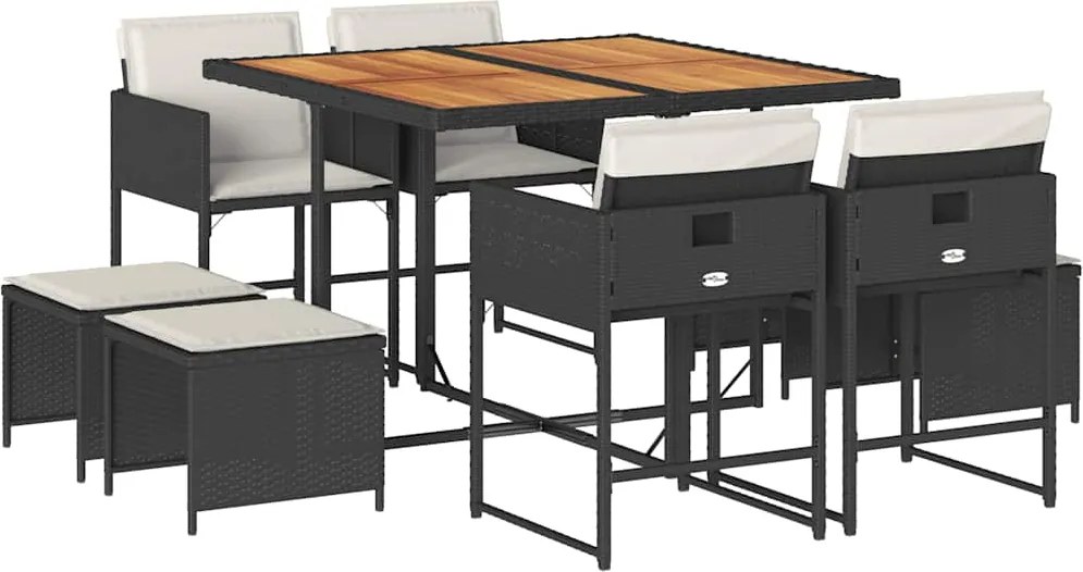 vidaXL Set mobilier de grădină cu perne, 9 piese, negru, poliratan