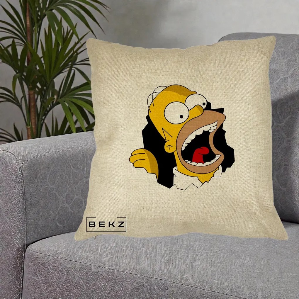 Perna Personalizata Homer Simpson Surpriza, 40x40 cm, Crem, Husa Detasabila, Perna Inclusa, BEKZ®