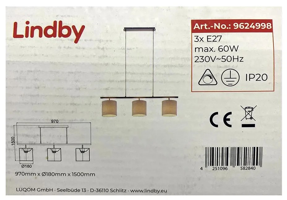 Lustră pe cablu ZALIA 3xE27/60W/230V Lindby