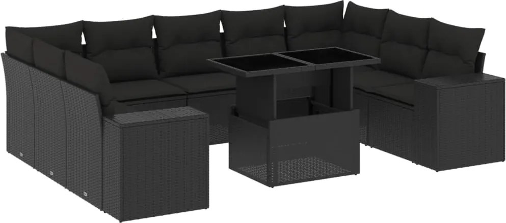 vidaXL Set canapele de grădină cu perne, 10 piese, negru, poliratan