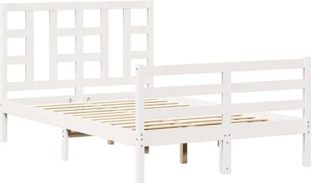 vidaXL Cadru de pat cu tăblie, alb, 120x200 cm, lemn masiv