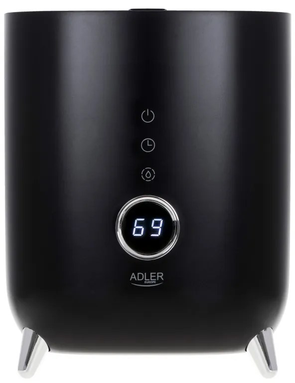 Umidificator de aer Adler AD 7972, Pana la 35 m2, 4 l, 150-300 ml/ora, Ultrasunete, Display LED, Higrometru, Timer, Negru