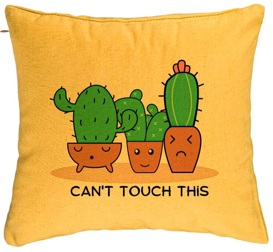 Perna Decorativa, Model Cactus Can&apos;t Touch This, 40x40 cm, Galben, Husa Detasabila, Burduf