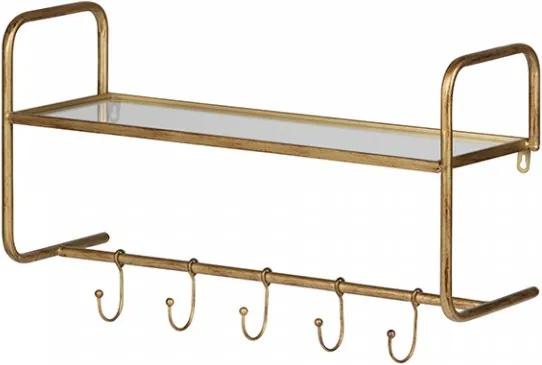 Cuier cu raft si carlige 63 cm Antique Brass Hatstand Be Pure Home