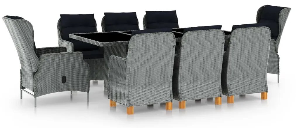 vidaXL Set mobilier de exterior cu perne,9 piese,gri deschis,poliratan