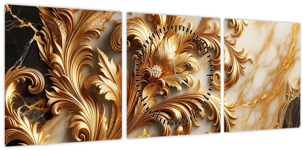 Tablou - Marmură cu auriu (cu ceas) (90x30 cm)