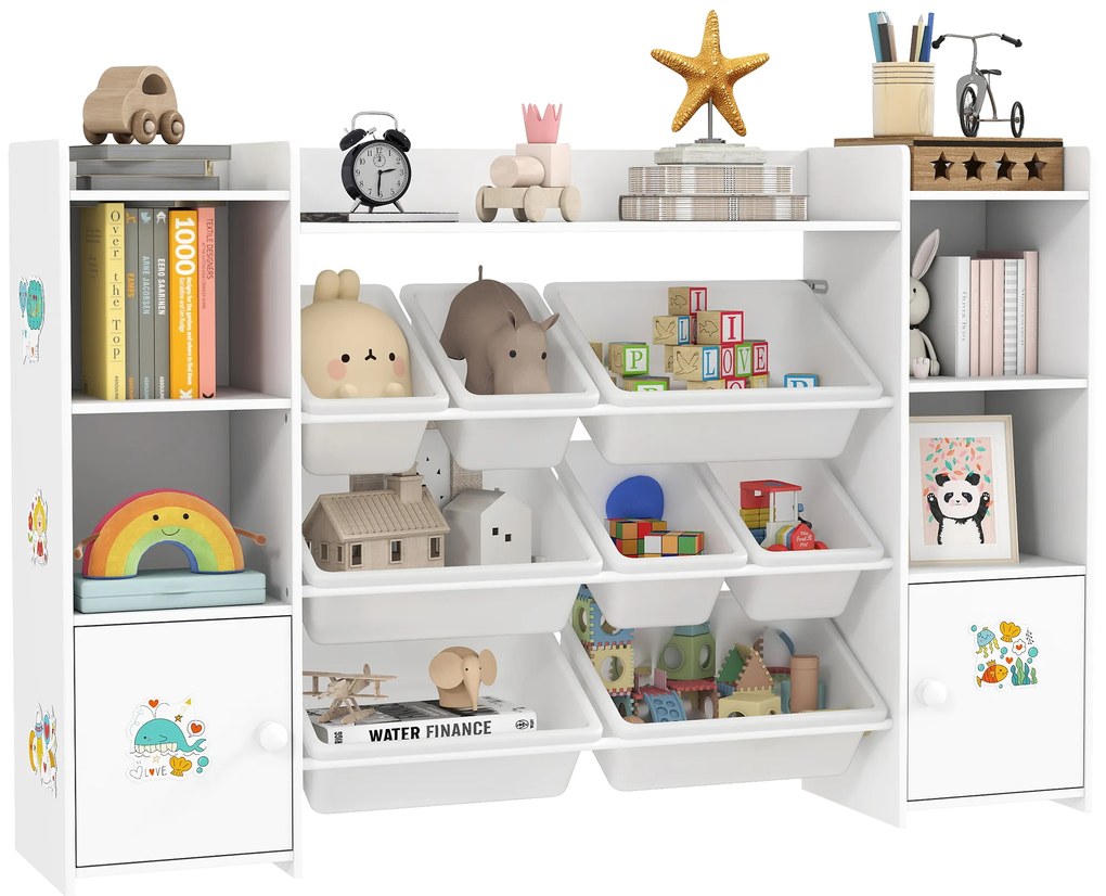 AIYAPLAY Dulap depozitare copii, etajeră pentru jucării cu 8 cutii detașabile, 140 x 30 x 90 cm, alb | Aosom Romania