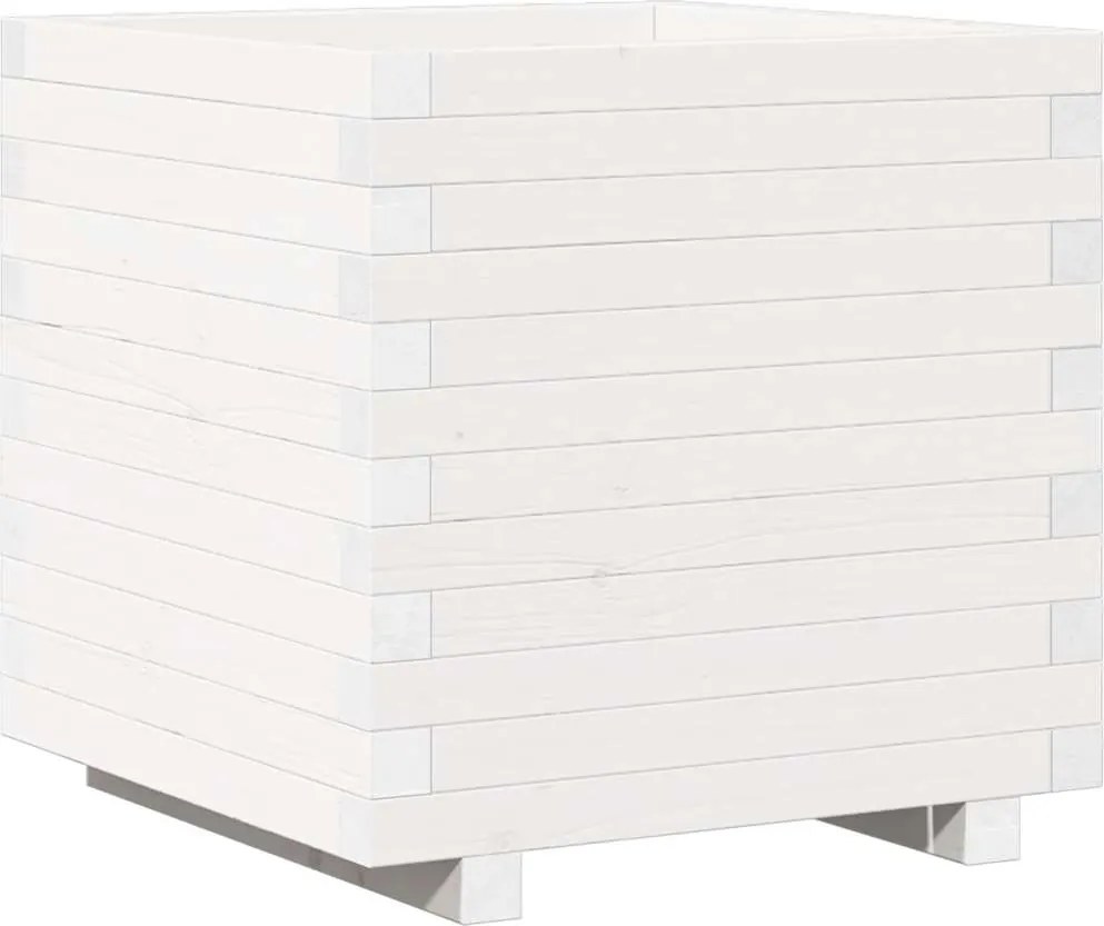 vidaXL Jardinieră de grădină, alb, 50x50x49,5 cm, lemn masiv de pin