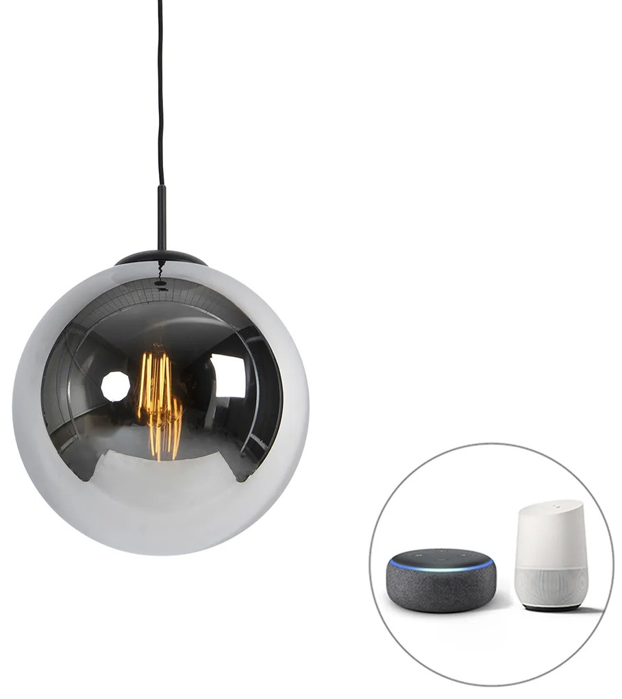 Lampă suspendată inteligentă neagră cu sticlă fumurie 30 cm incl. Wifi ST64 - Pallon